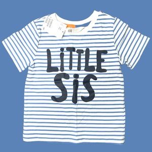 H&M “Lil Sis” Little Sister Blue & White Striped T-Shirt